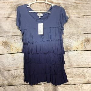 102 OSO Casual gradient blue ruffle shirt small